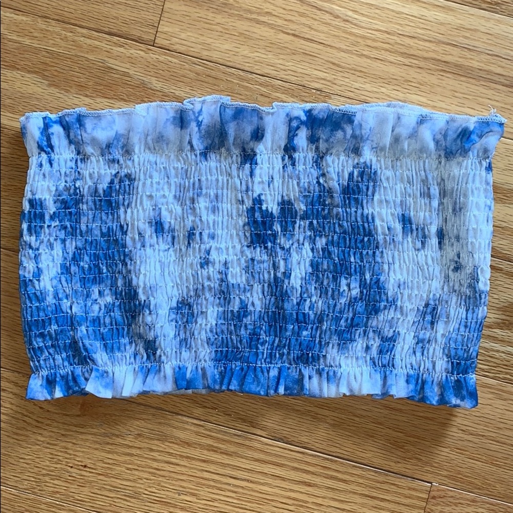 Ruffled Blue And White Tube Top Size Medium
